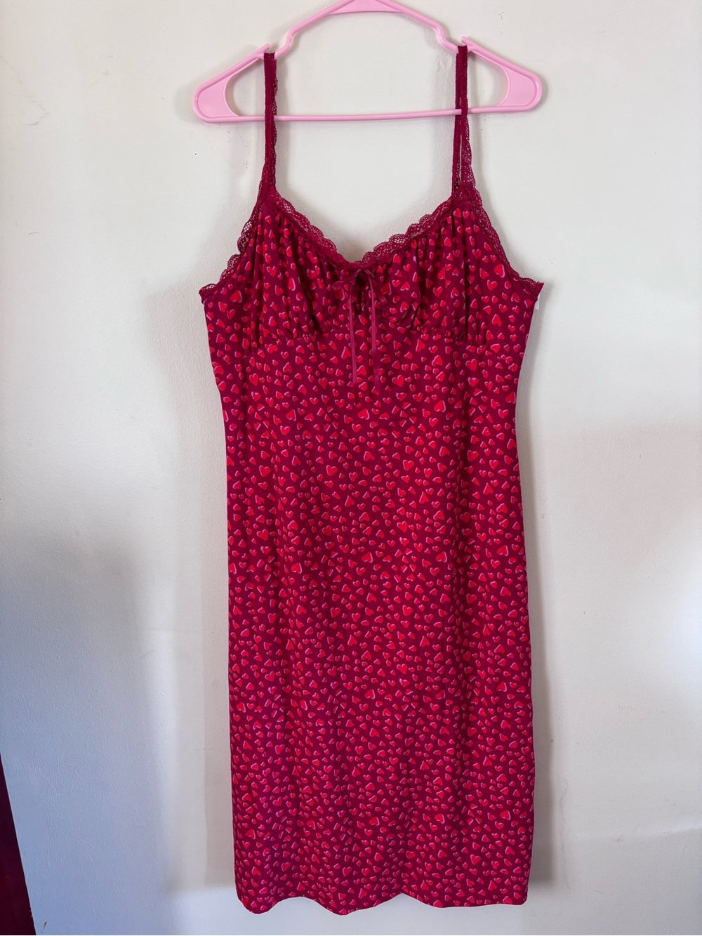 No Boundaries Red Heart-Print Lace Trim Slip